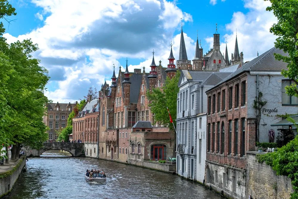Canal and historic buildings in Bruges, Belgium