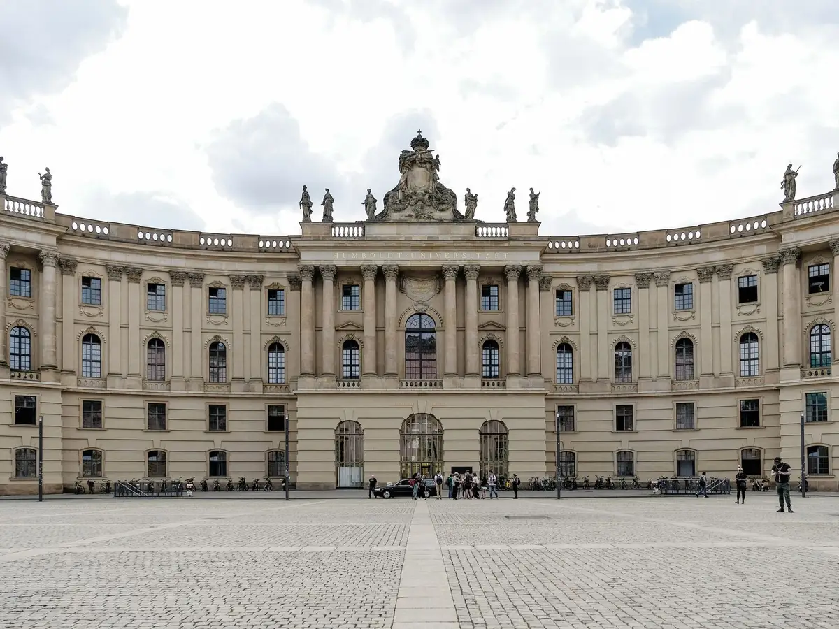 The neoclassical front of Humboldt University's library in Berlin