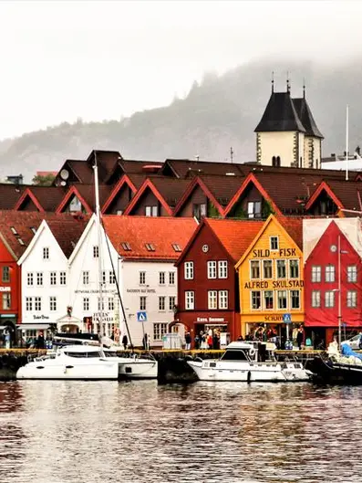 The historic wooden waterfront of Bryggen in Bergen, Norway