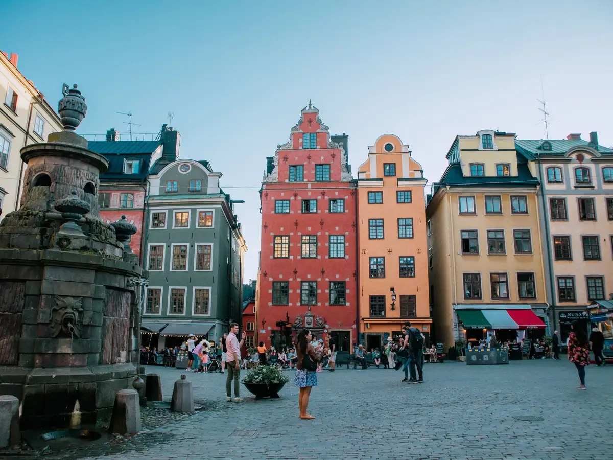Colourful old houses around Stortorget square in Stockholm's old town