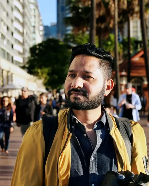 A student on a sunny street in Sydney