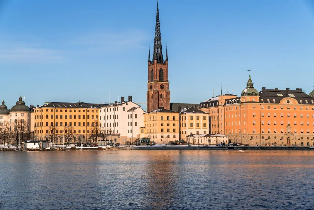 Stockholm's old town waterfront at golden hour
